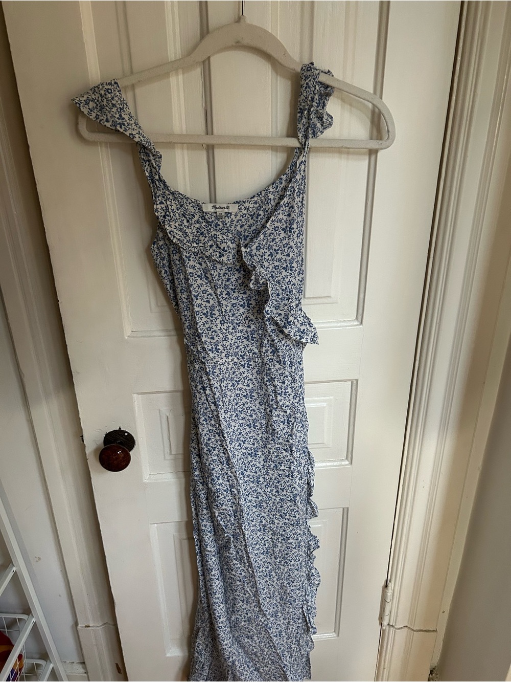 Madewell Light Blue Floral Ruffle Maxi Dress